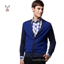 Custom V-Neck Saddle Shoulder Wool Men Cardigan with Button